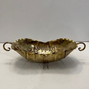 Vintage Hammered Scalloped Brass Bowl